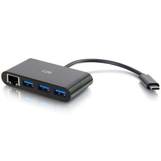CablesToGo USB-C Ethernet and 3-Port USB Hub Black