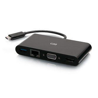CablesToGo USB-C to HDMI VGA RJ45 Adapter Black