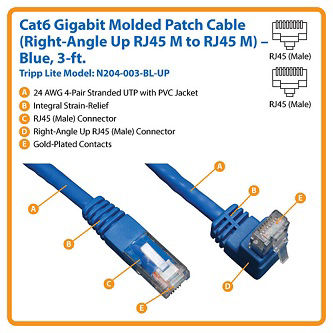 Eaton Cat6 Cable (RJ45 Rt-Ang Up M/M),Blue,3'