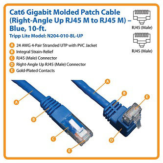 Eaton Cat6 Cable (RJ45 Rt-Ang Up M/M),Blue,10'