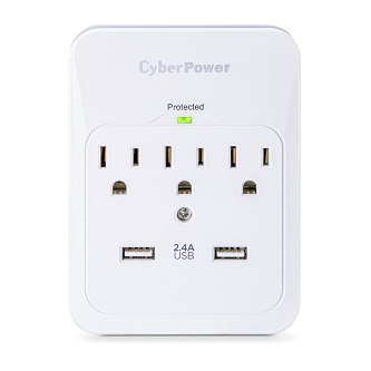 CyberPower 3 outlet surge wall tap with 2 USB ports