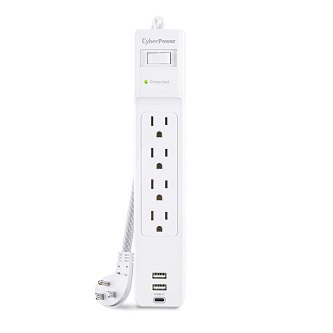 CyberPower 4 Outlet, 5' Cord 3USB, White Short Desc