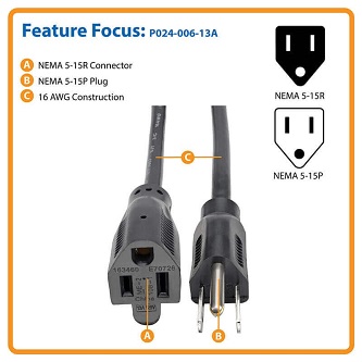Eaton 6ft Power Cord Extension Cable